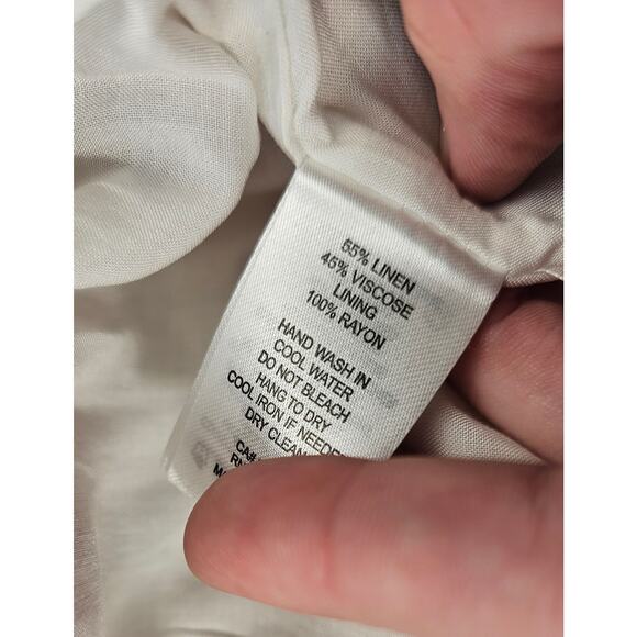 House of Harlow M Palm Leaf Linen Blend Smocked Maxi slit dress long sleeve  EUC - Picture 7 of 9